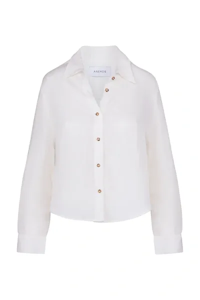 Anemos The Phillips Long Sleeve Button-down Shirt In Linen Cupro In White