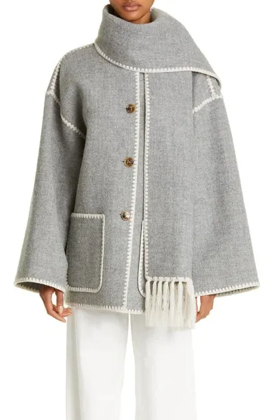 Totême Embroidered Scarf Jacket In Light Grey Melange