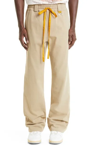 Rhude Sala Drawstring Waist Cotton Straight Leg Pants In Khaki