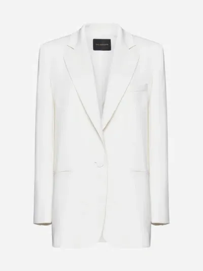 The Andamane Guia Oversized Satin Crepe Blazer In Off White