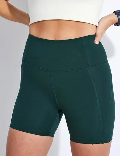 Girlfriend Collective Green High-rise Run Shorts In Moss