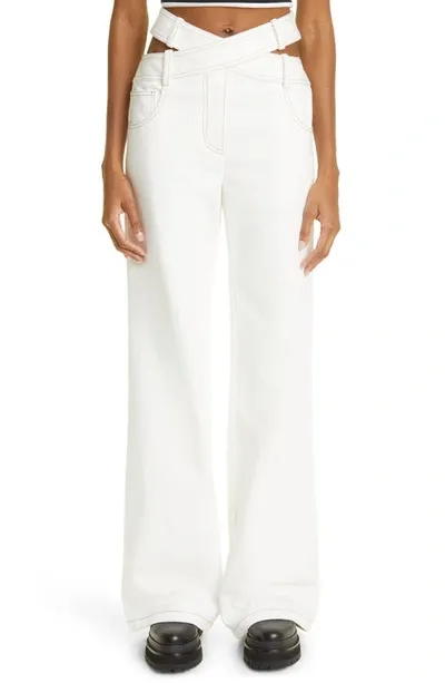 Monse Crisscross Cutout High Waist Wide Leg Jeans In White