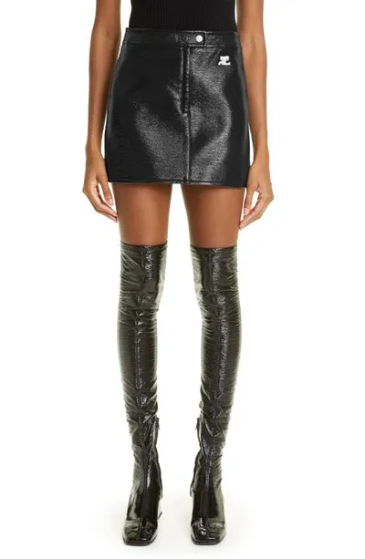 Courrèges Logo-embellished Leather Mini Skirt In Black