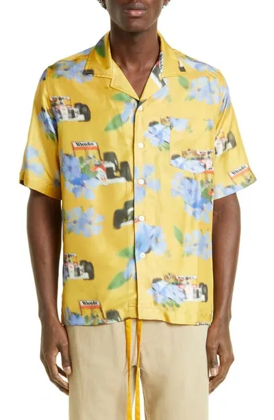 Rhude Loix Silk Shirt In Yellow Multi