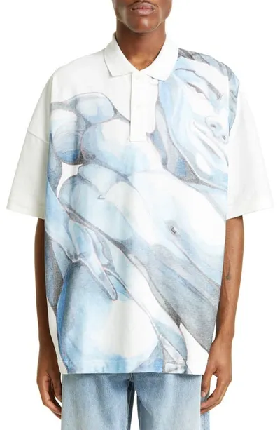 Jw Anderson Graphic-printed Straight Hem Polo Shirt In Off White