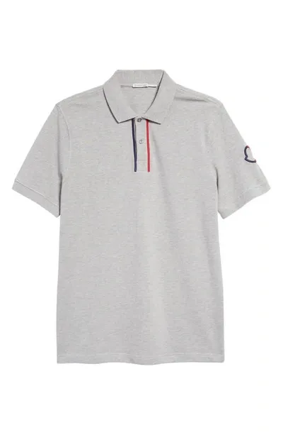 Moncler Men's Polo Shirt With Bicolor Logo Embroidery In Grey