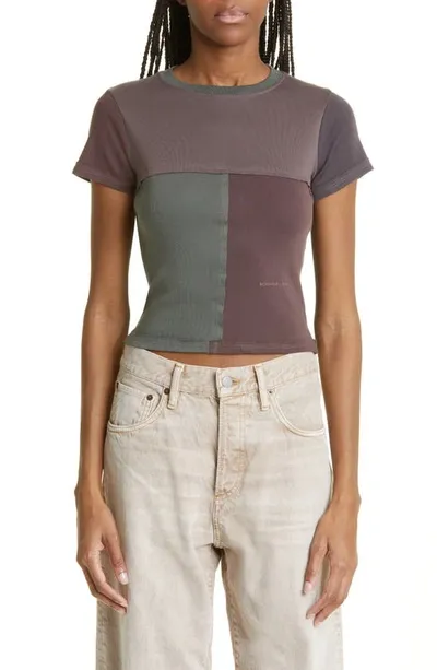 Eckhaus Latta Colorblock Lapped Cotton Jersey Tee In Dark Brown