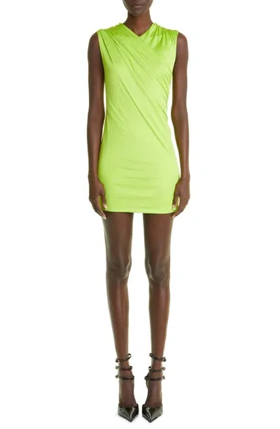 Versace Draped-effect Minidress In Acid Lime