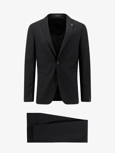 Tagliatore Contrast Lapel Three-piece Suit In Black