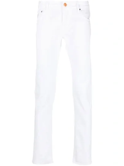 Hand Picked Slim-cut Logo Patch Jeans In White