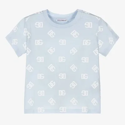 Dolce & Gabbana Babies' Logo-print Cotton T-shirt In Blue