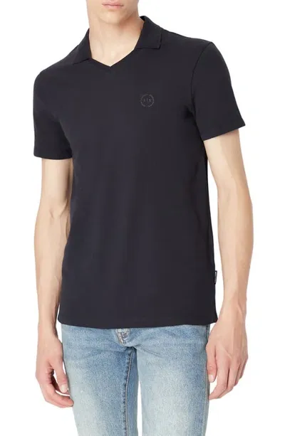 Armani Exchange Short Sleeves Polo Black Cotton In Navy