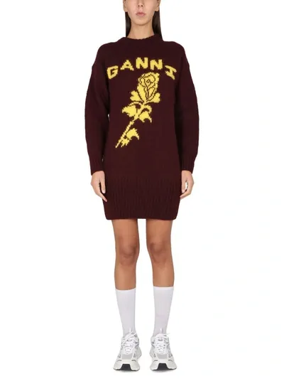 Ganni Intarsia-knit Jumper In Red