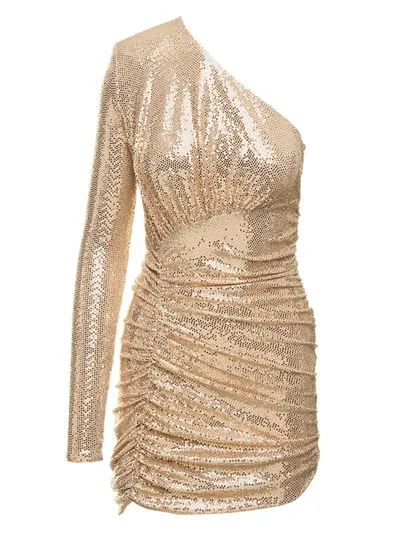 Alexandre Vauthier Sequin Ruched One-shoulder Mini Dress In Neutrals