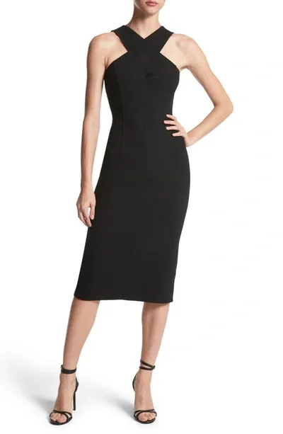 Michael Kors Crossover-neck Boucle Wool Crepe Midi Dress In Black