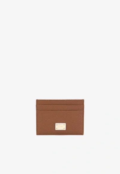 Dolce & Gabbana Calfskin Cardholder With Dg Logo In Brown