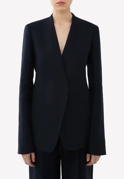 Chloé Collarless Linen Single-breasted Suit Blazer In Blue