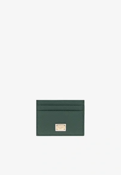 Dolce & Gabbana Calfskin Cardholder With Dg Logo In Green