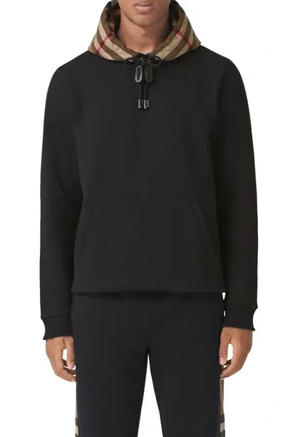 Burberry Samuel Check Print Cotton Jersey Hoodie In Black