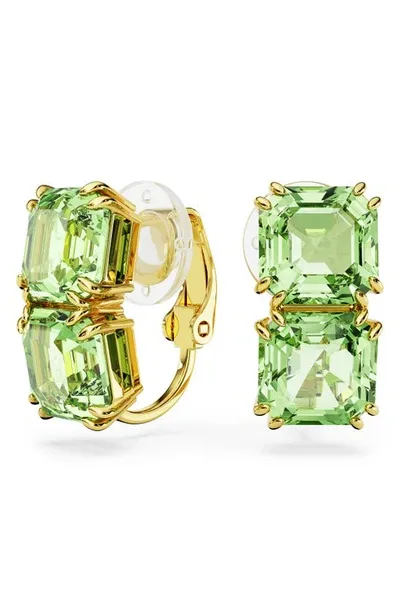 Swarovski Millenia Square Crystal Clip-on Earrings In Green