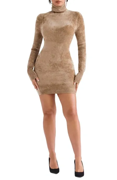 House Of Cb Taya Long Sleeve Chenille Minidress In Musk