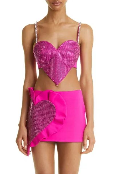 Area Crystal Trim Heart Top In Pink