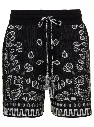 Alanui Cotton Piquet Bandana Shorts Black - Mul