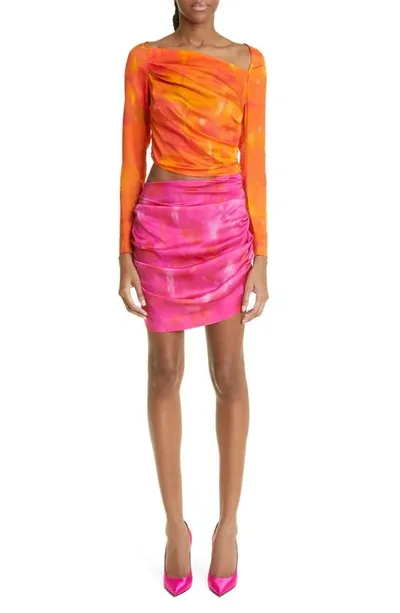 Ahluwalia Femi Draped Cut-out Mini Dress In Orange/pink