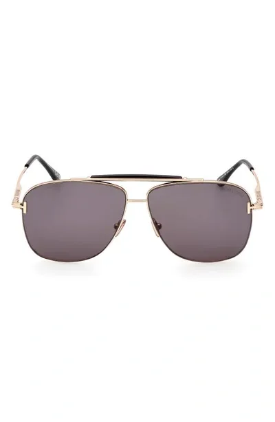 Tom Ford Jaden 60mm Polarized Navigator Sunglasses In Shiny Rose Gold Black/smoke