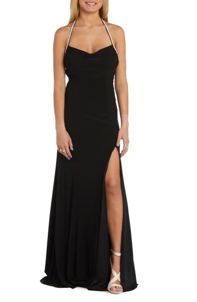 Morgan & Co. Drape Front Gown In Black