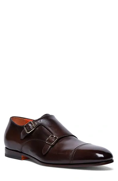 Santoni Men's Daemons Double Monk Strap Loafers In Dark Brown