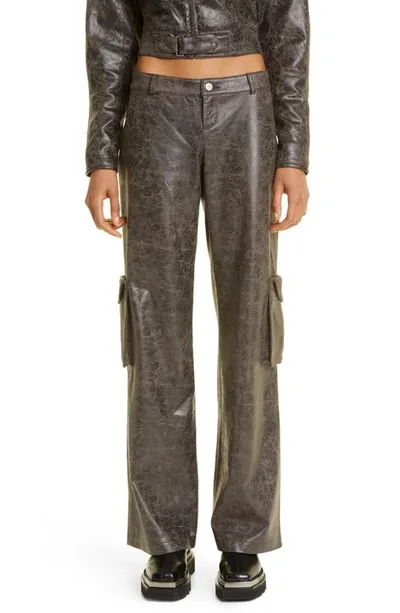 Miaou Elias Distressed Faux Leather Cargo Pants In Brown