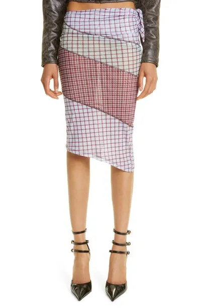 Miaou Sienna Asymmetric Patchwork Mesh Midi Skirt In Purple