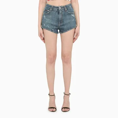 Dolce & Gabbana Denim Shorts With Ripped Details In Multicolor