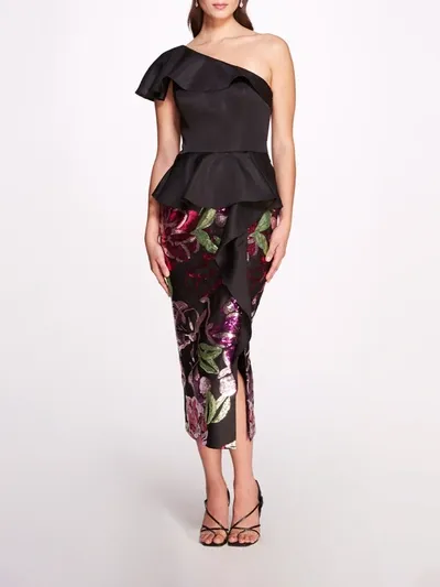 Marchesa Duchess Degrade Midi Dress In Black Multi