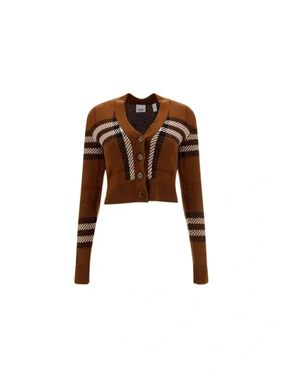 Burberry Keelan Check Cardigan In Dark Birch Brown