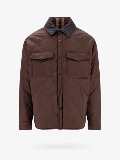 Burberry Reversible Check Quilted Overshirt In Dark Truffle Brown