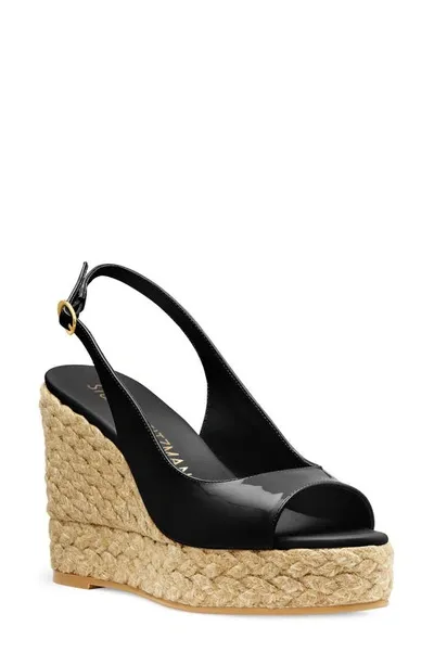 Stuart Weitzman Island Patent Slingback Espadrille Sandals In Black Natural