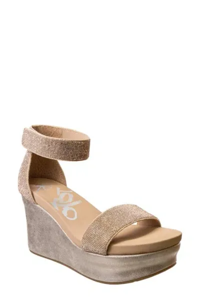 Otbt Status Crystal Embellished Wedge Sandal In Beige