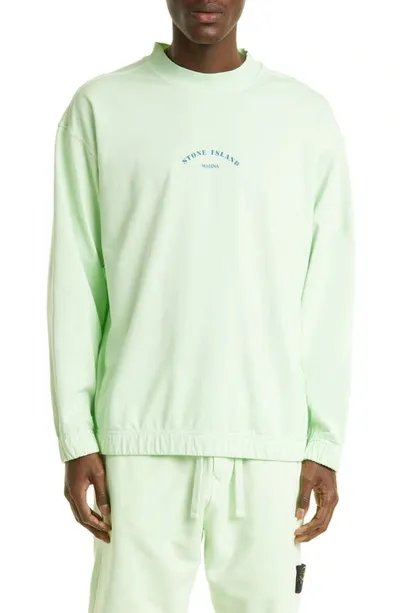 Stone Island Logo Graphic Fleece Sweatshirt In Light Green