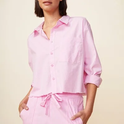 Monrow Poplin Shirt In Pink Lavender