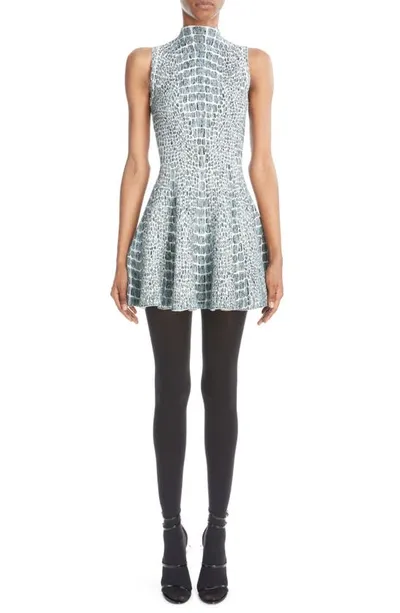 Alaïa Crocodile Print Jacquard Mini Dress In Blanc Opaline