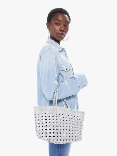 Basket Case Metallic Malana Small Chairweave Tote In Silver