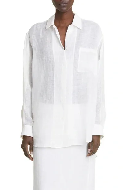 The Row Brant Linen Button-front Shirt In Ivory