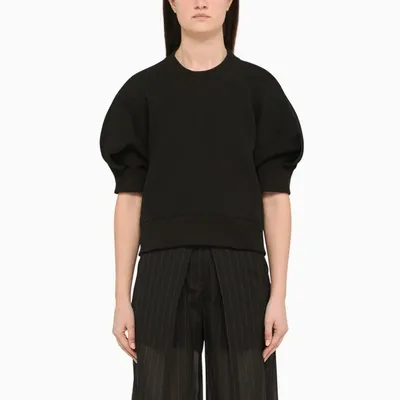 Sacai Short Puff-sleeve Top In Black