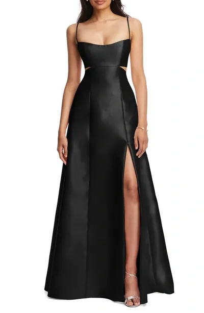 Alfred Sung Cutout Satin Gown In Black