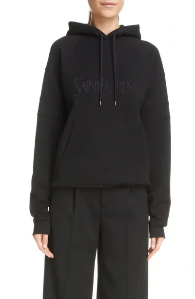 Saint Laurent Raglan Cotton Hoodie In Black