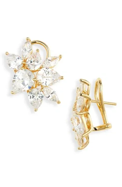 Judith Leiber Large Cubic Zirconia Cluster Earrings In Gold Clear