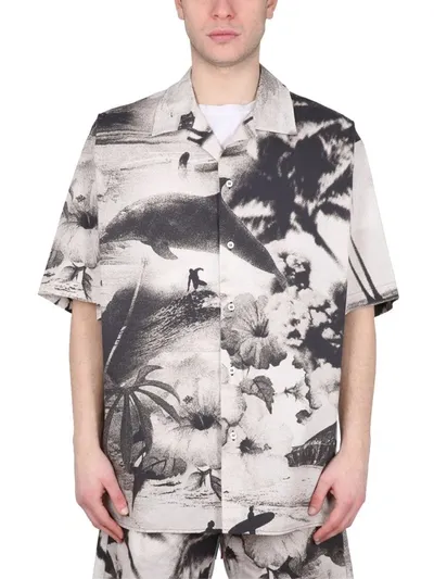 Msgm Dreaming Print Cotton Short Sleeve Shirt In Multicolor