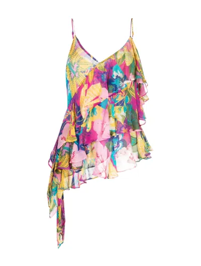 Msgm Floral-print Draped Tank Top In Multicolour